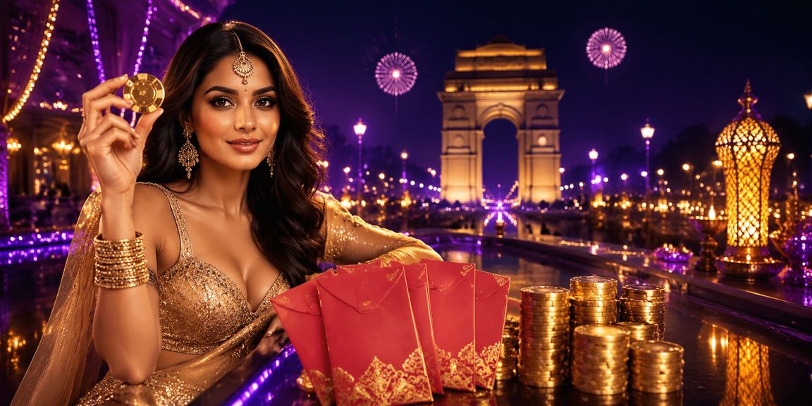 Delhi India Gate with festive lights symbolizing exciting casino and betting opportunities